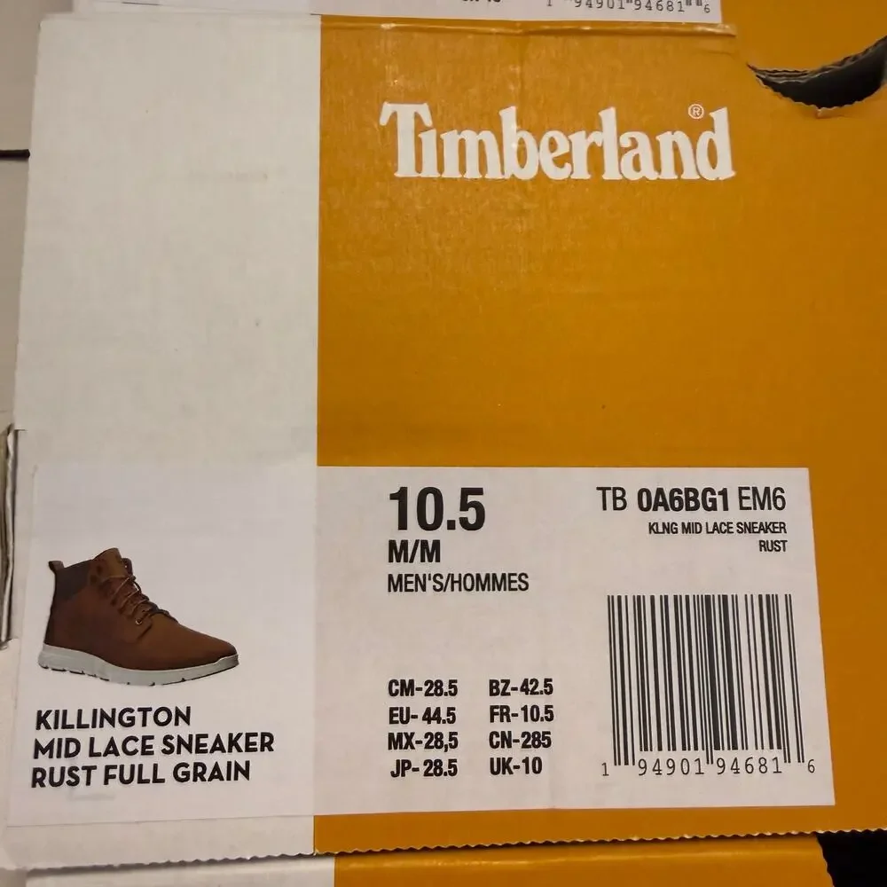 TIMBERLAND MEN'S 10.5 KILLINGTON MID LACE UP SNEAKER BOOT RUST FULL GRAIN NIB